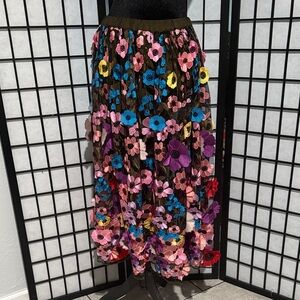 Anthropologie Colorful Floral A-Line Skirt